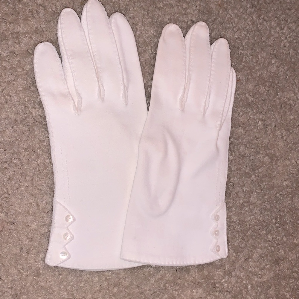 Hansen Vtg Pignylon White Textured Gloves
